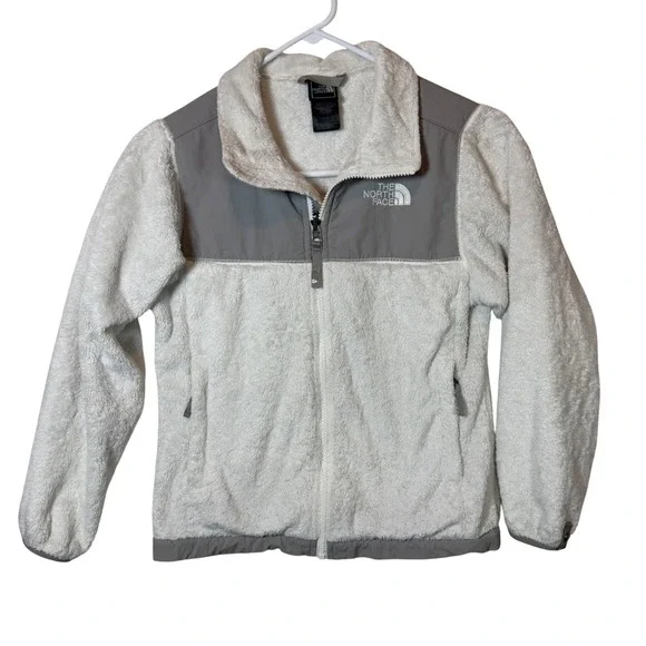 The North Face Girls Fleece Jacket Zip Up White Gray Kids‎ M 10 12 Flaw Winter