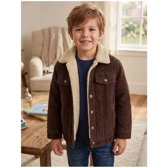 Take 50% OFF-Old Navy BoyBrown and Cream Jean Jacket with Sherpa Lining, Size-5T