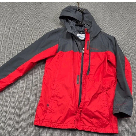 Columbia Boys M 10/12 Red‎ Grey Interchange Omni-Shield Hooded Shell Jacket