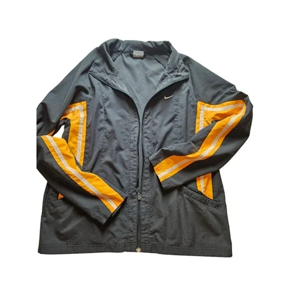 Nike Track Jacket Mens XL Grey Orange White Stripe Full Zip Windbreaker Swoosh
