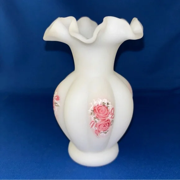 Fenton Hand Painted Artist Signed P. Miller White Satin 5.5