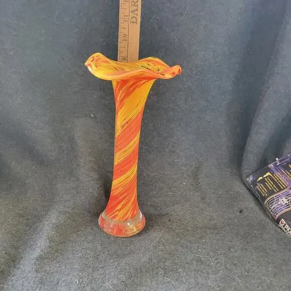 Vintage‎ Yellow and Orange Swung Spatter Vases 8.5