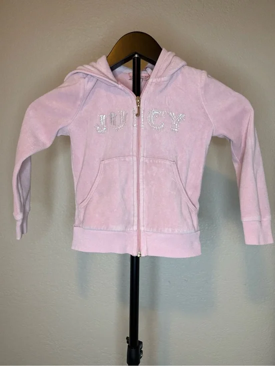 Juicy Couture Light Pink Velour Zip Hoodie with Crystal JUICY Logo