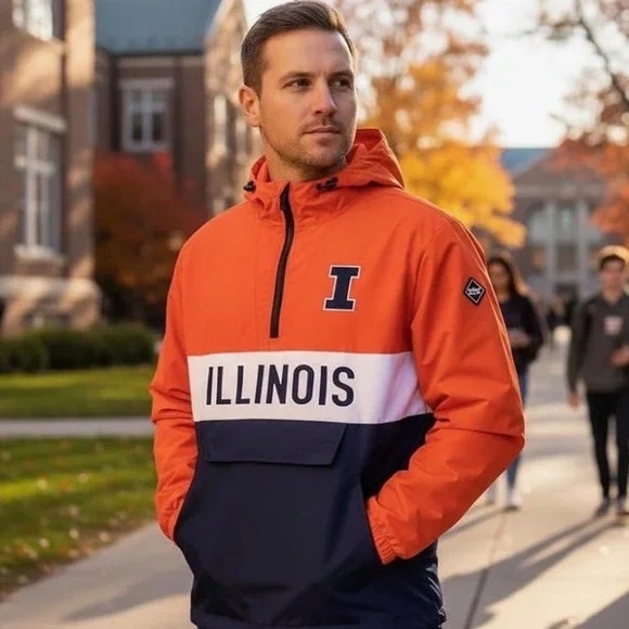 NEW Illinois Fighting Illini Men 2XL Anorak Orange Windbreaker Jacket