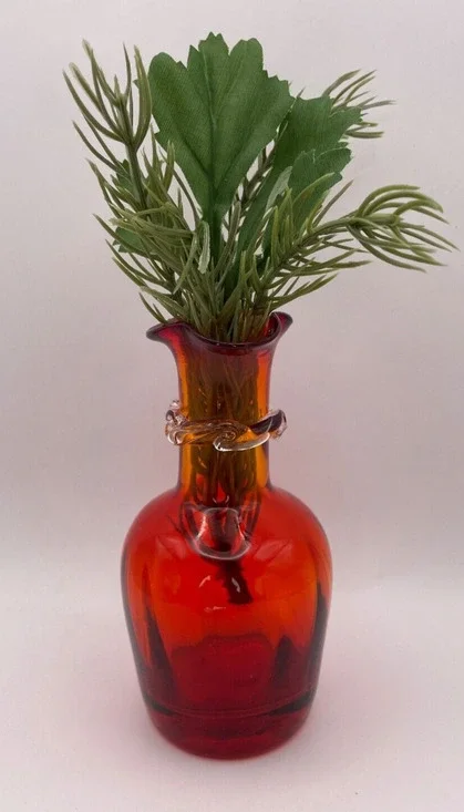 Vtg Kanawha Glass 1974 Ruby Red Applied Clear Rigaree Ruffle 5