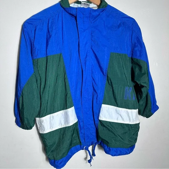 90s Vintage Nike Kids Blue and Green Colorblock windbreaker jacket