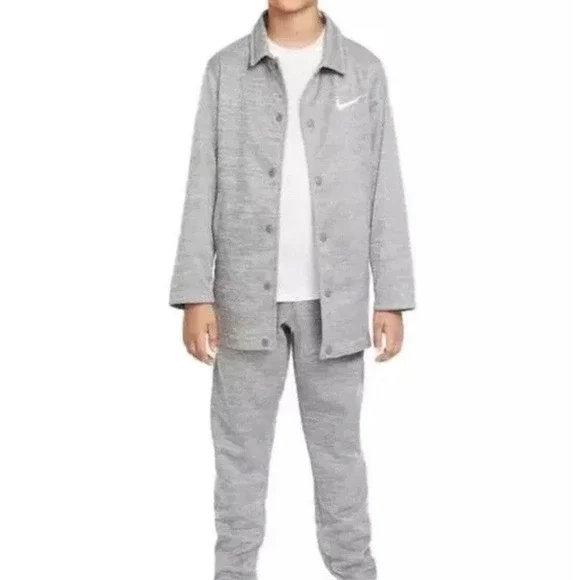 Kids Nike‎ Therma Fit Gray Button Up Coaches Jacket Big Boys Collared Size S 8-9