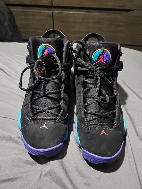 Jordan Men’s Black with Teal, Purple & Pink Accents Basketball Shoes