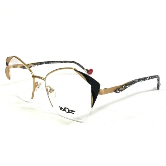 BOZ Eyeglasses Frames LOLITA 5000 Black White Matte Gold Cat Eye 51-18-140
