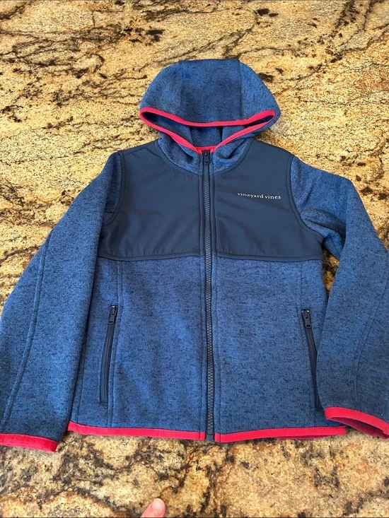 Vineyard Vines Navy and Red Trim Hooded Zip Jacket