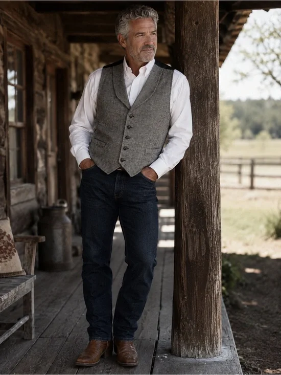 Country Gentlemen Pioneer Wear Herringbone Western Vest XL USA Cowboy Ranch