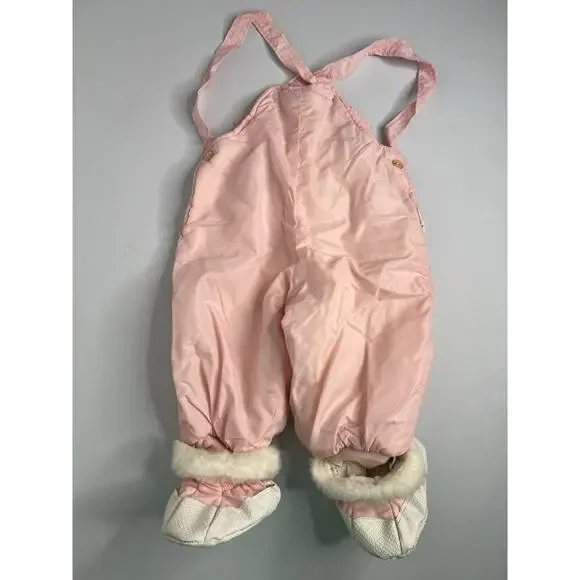 Vintage Snowsuit Quilted Pram Trundle Bundle Pink Removable Booties