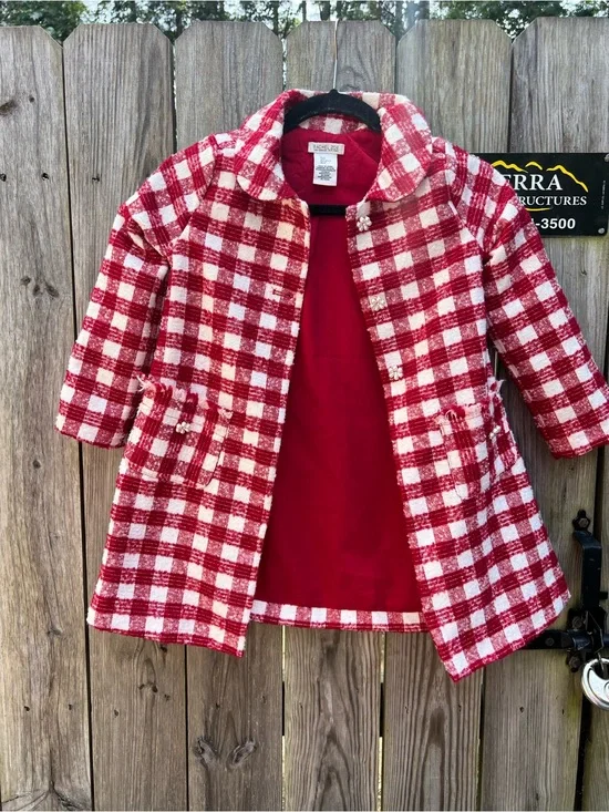 RACHEL ZOE Unique Red White Gingham Tweed Dress Coat Jacket Girls 6