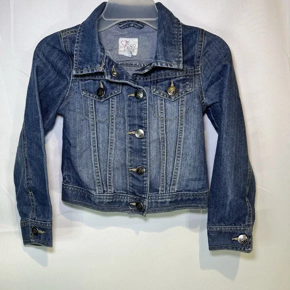 The Children's Place 1989 Girls Size‎ 5/6 Blue Snap Up Jean Denim Jacket