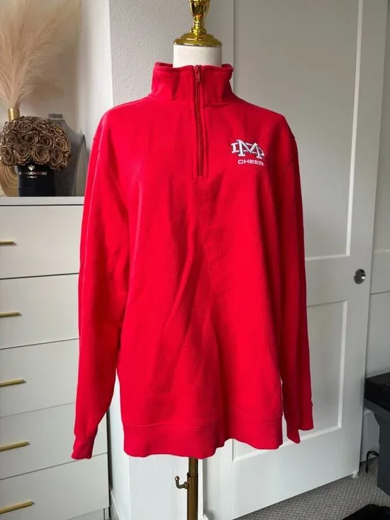 MATER DEI Red Cheer High Neck 1/4 Zip Up Pullover Sweater Size Medium