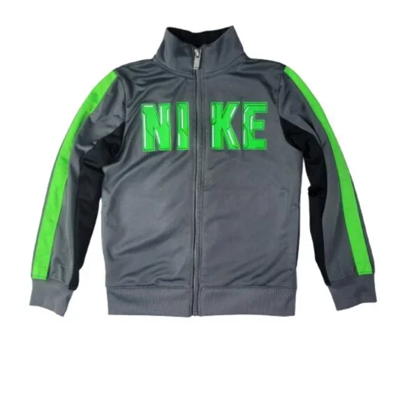 Nike Boys Track Jacket Size 6 Gray Green Full Zip Athletic Jacket