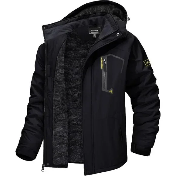 Men's #215 Black Winter Ski Jacket Water Resistant Fleece Hooded Parka