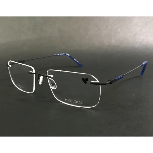 Airlock Eyeglasses Frames Crop 201 002 Black Blue Rimless Titanium 54-18-145