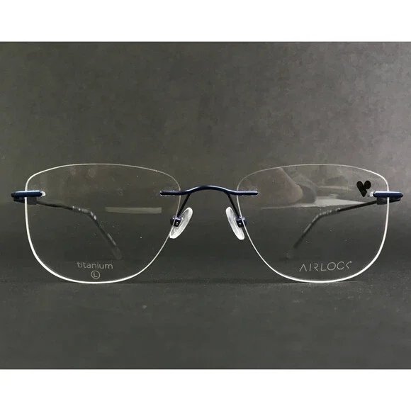 Airlock Eyeglasses Frames Crop 202 414 Blue Rimless Square Titanium 53-18-145