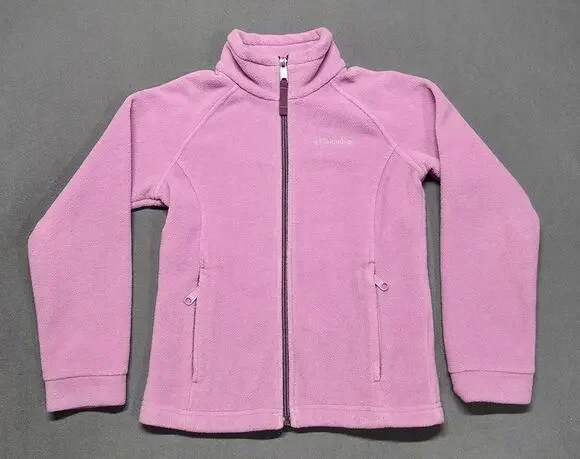 Columbia Fleece Jacket Girls S (7/8) Purple Hooded Full Zip Lightweight Zipper