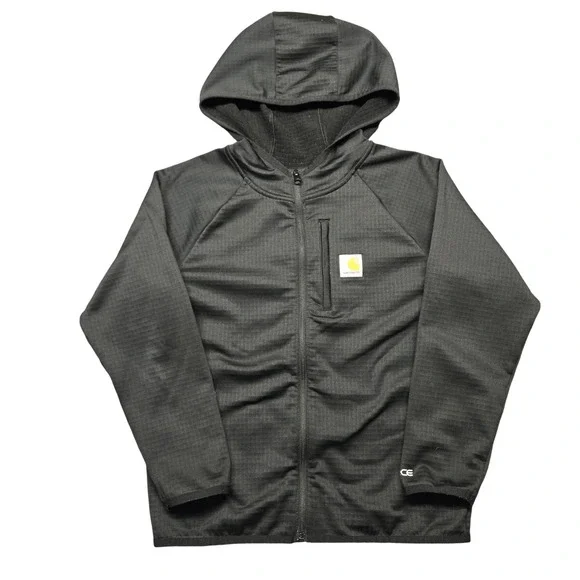 Carhartt‎ Jacket Youth Medium 10-12 Gray Hooded Softshell Fleece Lined Force