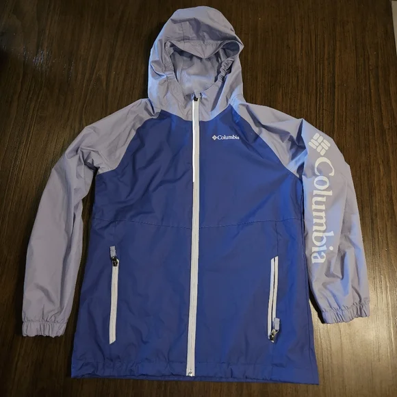 Columbia Girl's Windbreaker SZ L (14/16) Purple & Lavender Zipper Front Long SLV