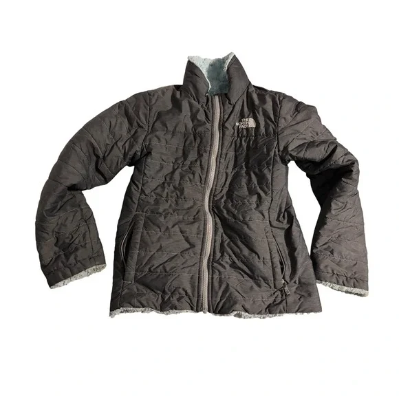 The North Face‎ Girls Reversible Mossbud Swirl Jacket Grey Blue Size M 10/12