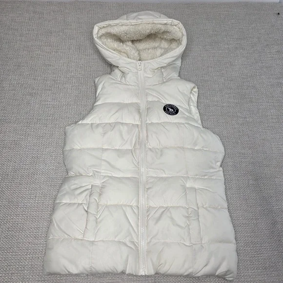 ABERCROMBIE KIDS Girl's Youth Vest Size XL Cream Fleece Puffer Zip up Hooded‎