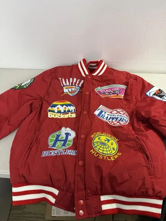 Hudson Outerwear Bomber Jacket Red Ballers With Random Patches NWT 2XL Msrp $180