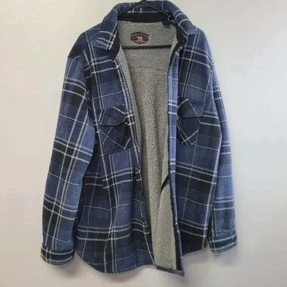 Freedom Foundry Mens XXL Blue Plaid Sherpa Lined Fleece Flannel Shirt Jacket