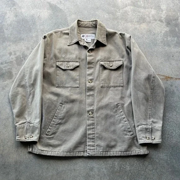 Columbia Sportswear Mens Canvas Shirt Jacket Large Khaki Button Up Workwear Coat