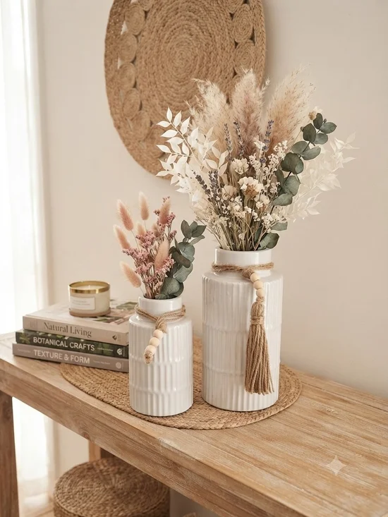 Kmili Home White Ceramic Vase Set of 2