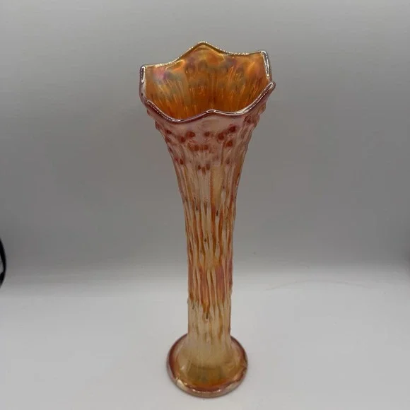 Vintage‎ Fenton April Showers Marigold Carnival Glass Vase 12.5
