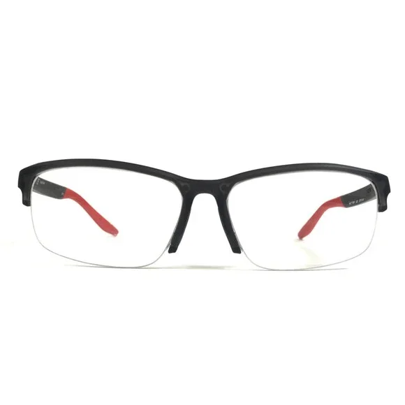 Nike Eyeglasses Frames 7136AF 065 Matte Black Red Rectangle Half Rim 57-15-145