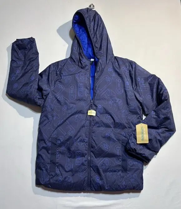 Thereabouts Boys Reversible Puffer Jacket Gaming Print Blue Size L 14/16 NWT