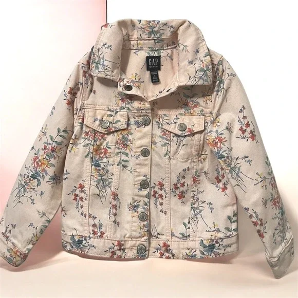 Gap Kids Pink Floral Denim Trucker Jacket Toddler Girls 4T‎ Botanical Print