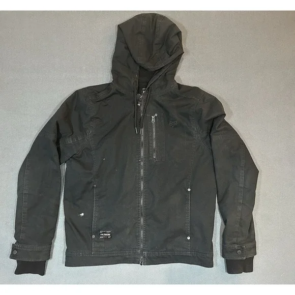 Fox Racing Jacket Black Denim Fleece Lined With Hood Mens Size M
