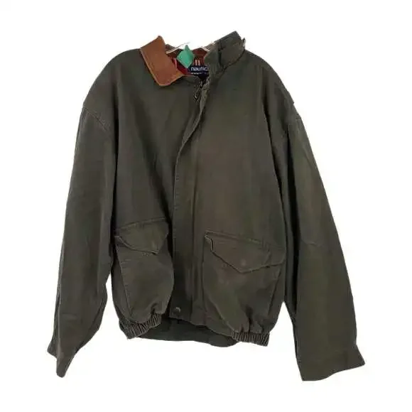 Nautica Gray/Brown Plaid Trench Coat | Men’s XL Cotton Jacket