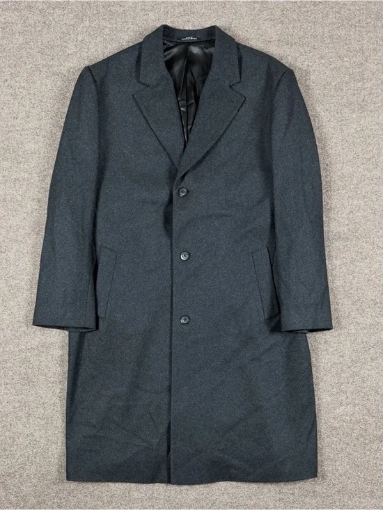 London Fog Grey Wool Blend Single Breasted Long Overcoat Mens 48 XXL Winter Coat