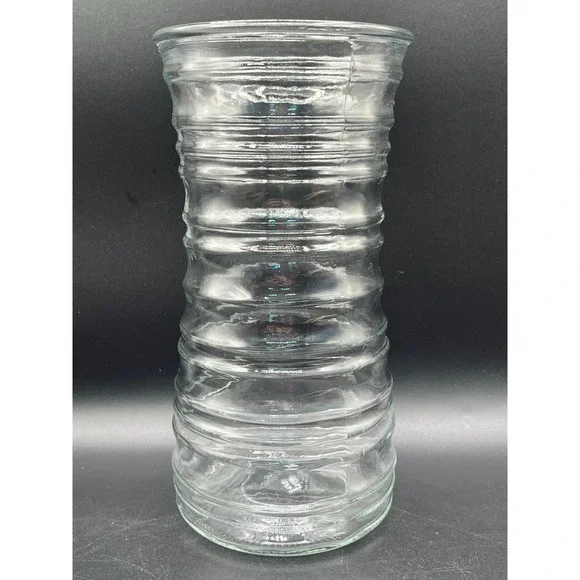 Vtg Clear Pressed‎ Ribbed Glass Hourglass Vase Flared Rim 10