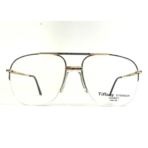 Vintage Tiffany Eyeglasses Frames COREY 096 Blue Marble Gold Aviators 50-20-145