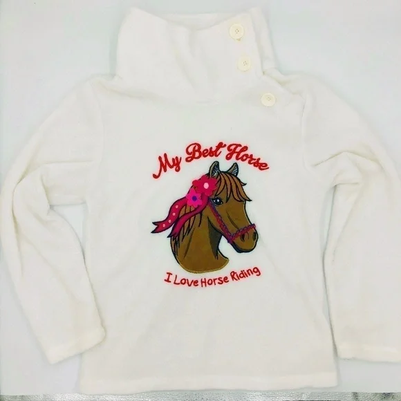 C&A Horse Embroidered Velour Soft Warm Pullover 7