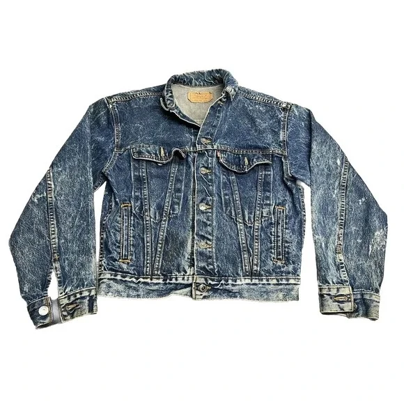 Vintage Kids Levis Denim‎ Jacket Dark Acid Wash Trucker Size XL 90s Made in USA