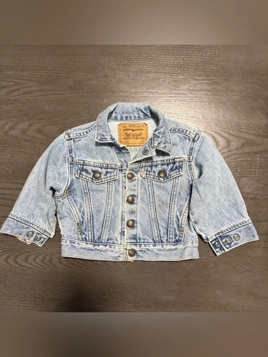 VTG 90s Little Levi's Denim Jacket Sz 2T Orange Tab USA Pockets Snap Front 72027