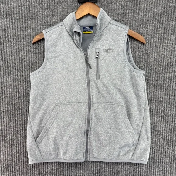 AFTCO Fleece Fishing Vest Kids Medium‎ M Gray Excellent AFTECH Full Zip Layer