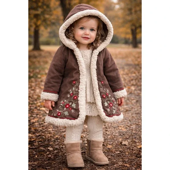 Phoebe Buffay Inspired Baby Faux Suede Coat 12–18M Brown Sherpa Trim Cottagecore
