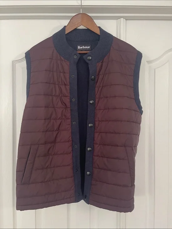 Barbour Quilted Vest in Burgundy with Navy Trim