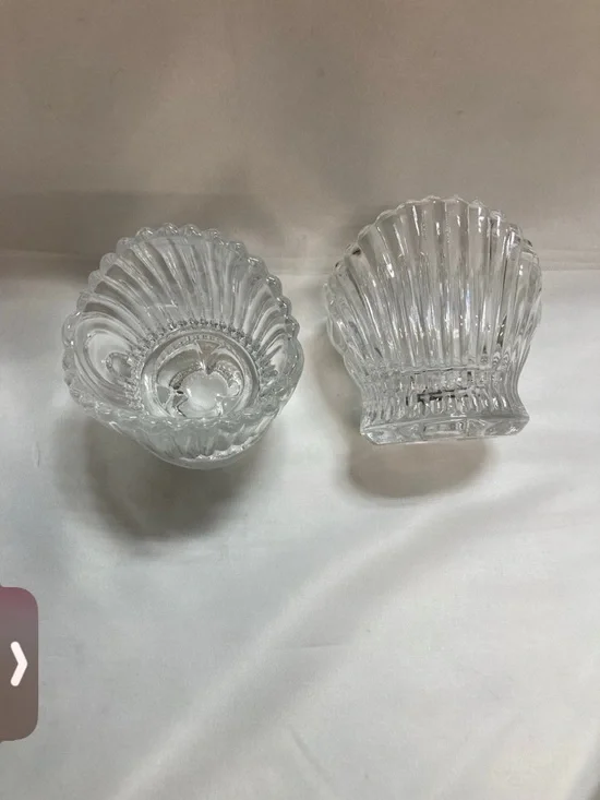 Western German 24% lead crystal candle holders ribbed shell pattern