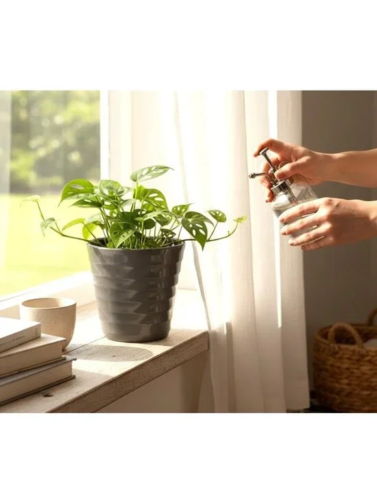 Ceramic Planter Pot Gray Ribbed Design Made In Germany Indoor/Outdoor Use