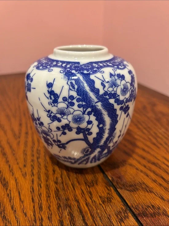 Blue and White Floral Porcelain Small Vase